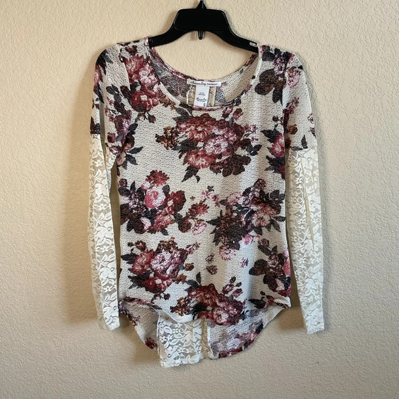American Rag CIE Womens‎ Floral Longsleeve Knit Lace Sleeves Size Small - Picture 1 of 6